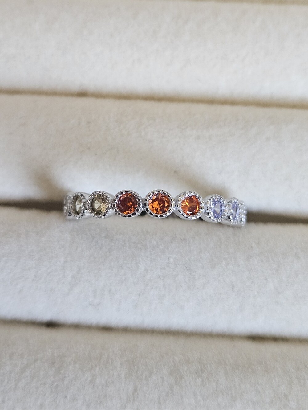 Silver Rainbow Multicolored Bezel Set CZ Eternity Band